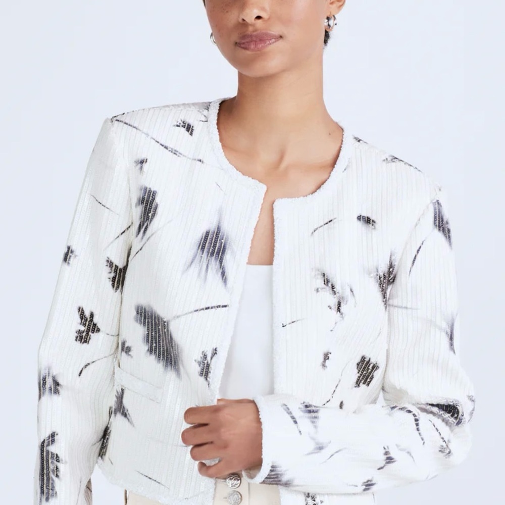 Derek Lam 10 Crosby Cameron Cotton Sequin Jacket, White/Black Multi, Size 10 NWT - Picture 2 of 9